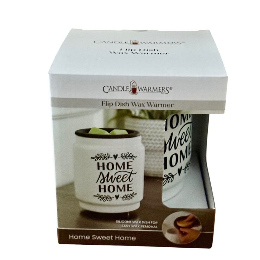 NEW NIB Candle Warmers Flip Dish Wax Warmer Home Sweet Home White